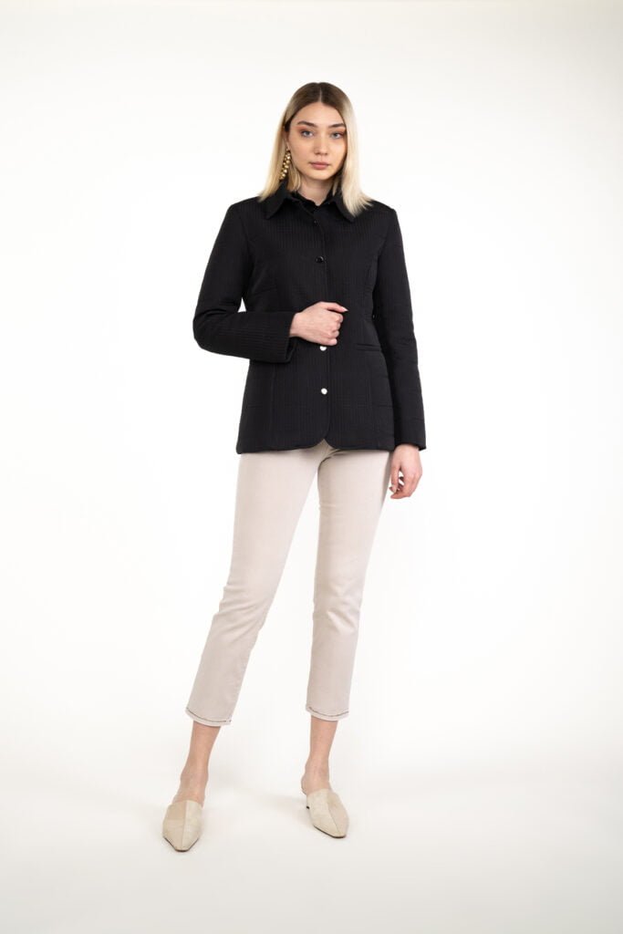 Sembol Giyim Beli Taş İşlemeli Teknik Kumaş Kadın Ceket 5384